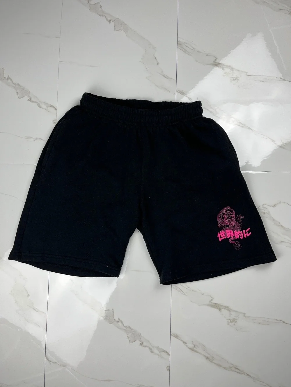 Black Shorts with Pink Dragon Graphic Size M Casual